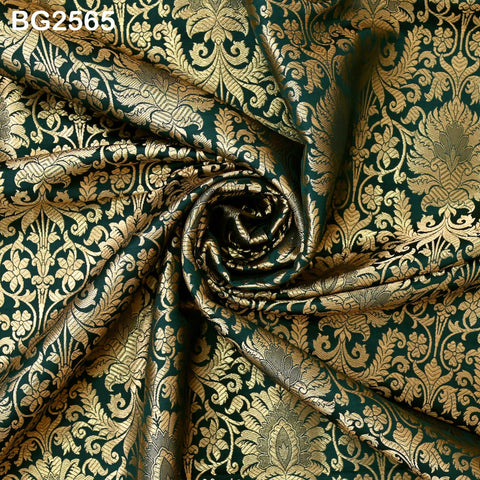 Brocade Fabric Bottle Green Gold Banaras Wedding Dress Textile Blended Silk by the Yard Theatrical Costumes Home Decor Renaissance Dresses