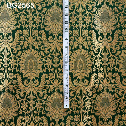 Brocade Fabric Bottle Green Gold Banaras Wedding Dress Textile Blended Silk by the Yard Theatrical Costumes Home Decor Renaissance Dresses