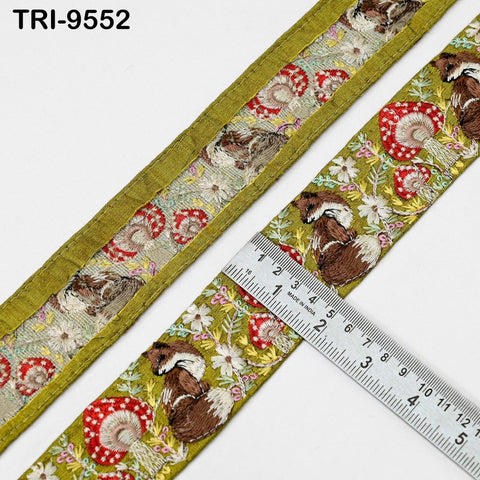 9 Yard Green Embroidery Ribbon Trim Fox Indian Sari Border DIY Crafting Sewing Bag Straps Regency Reticules Home Decor Junk Journals 5cm