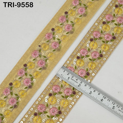 9 Yard Embroidery Yellow Ribbon Trim Embellishments DIY Crafting Indian Home Decor Embroidered Decorative Saree Border 60mm Junk Journals