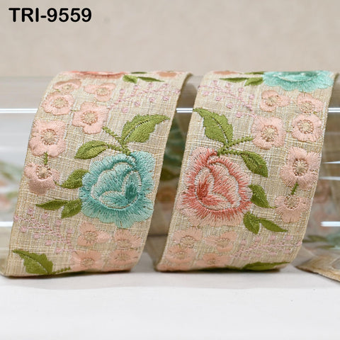 9 Yard Pink Indian Embroidery Ribbons 5cm Trim DIY Crafting Sewing Saree Border Embroidered Tote Bag Theatrical Costumes Holiday Ornaments