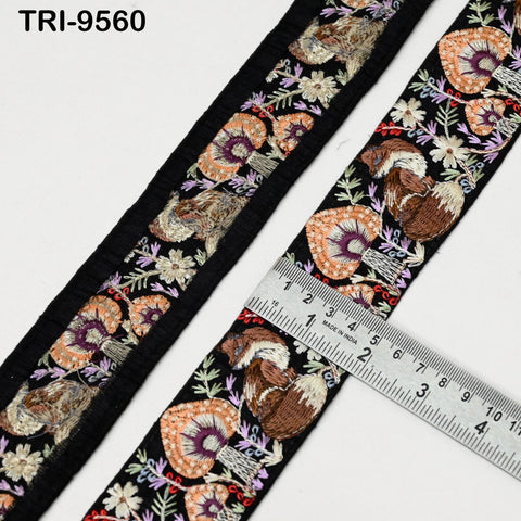 9 Yard Brown Embroidery Ribbon 5cm Trim Fox Indian Sari Border DIY Crafting Sewing Bag Straps Regency Reticules Home Decor Junk Journals