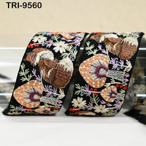 9 Yard Brown Embroidery Ribbon 5cm Trim Fox Indian Sari Border DIY Crafting Sewing Bag Straps Regency Reticules Home Decor Junk Journals