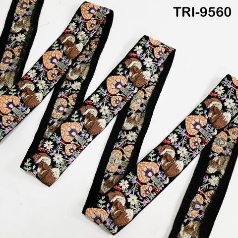 9 Yard Brown Embroidery Ribbon 5cm Trim Fox Indian Sari Border DIY Crafting Sewing Bag Straps Regency Reticules Home Decor Junk Journals