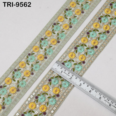 9 Yard Embroidery Ribbon Trim Pale Mint Embellishments DIY Crafting Indian Home Decor Embroidered Decorative Saree Border 60mm Junk Journals