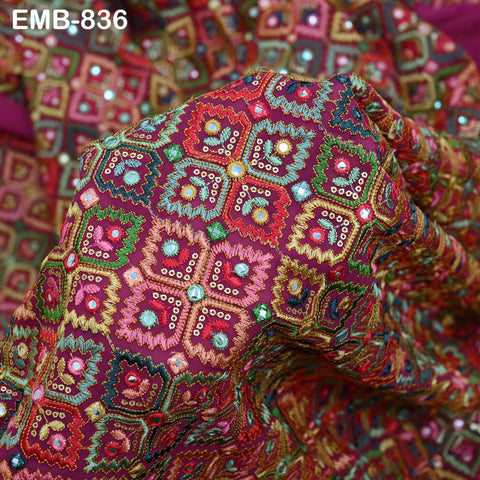 Raspberry Embroidered Georgette Fabric by Yard Indian Embroidery Sewing Curtain DIY Crafting Summer Women Dress Material Drapery Home Decor