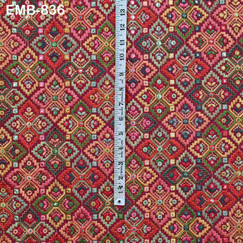 Raspberry Embroidered Georgette Fabric by Yard Indian Embroidery Sewing Curtain DIY Crafting Summer Women Dress Material Drapery Home Decor