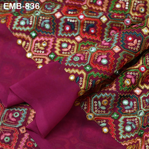 Raspberry Embroidered Georgette Fabric by Yard Indian Embroidery Sewing Curtain DIY Crafting Summer Women Dress Material Drapery Home Decor