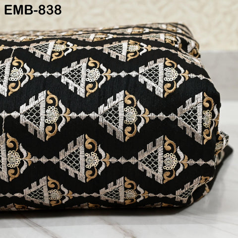 Indian Black Wedding Dresses Material Embroidered Fabric by the yard Sewing DIY Crafting Embroidery Costumes Cushion Covers Table Runners