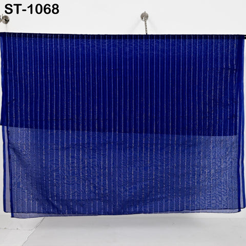 Navy Blue Dupatta Organza Indian Bridal Wedding Lehenga Chunni Veil Gold Zari Scarf Fabric Crafting Dresses Costumes Gift for Her