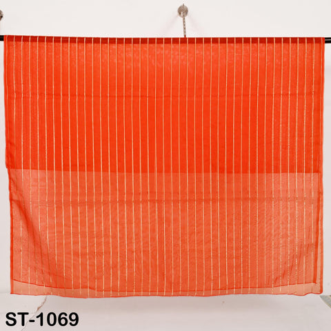 Vibrant orange organza dupatta shown on hanger, featuring vertical shimmering lines.