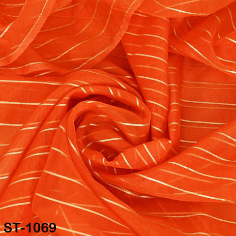 Vibrant orange organza dupatta featuring vertical shimmering lines.