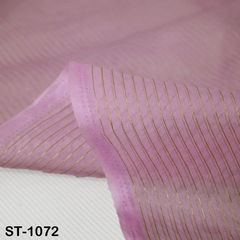 Lavender organza dupatta with vertical gold zari stripes, sheer and lightweight fabric perfect for Indian bridal or festive attire