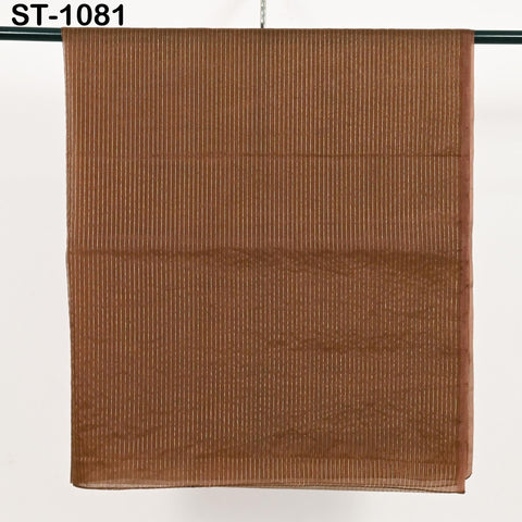 ST-1081 sheer chocolate brown dupatta with metallic gold lines, suitable for bridal lehenga or festive wear.