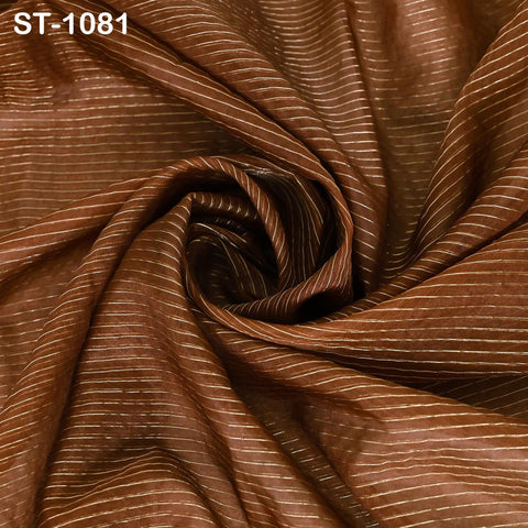 Elegant brown and gold striped organza dupatta, perfect for Indian weddings and traditional outfits.