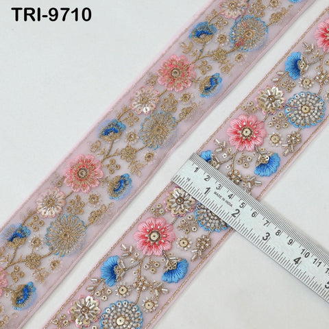 9 Yard Pink Indian Embroidery Ribbon Beaded Trim Sari Border DIY Craft Lampshade Regency Reticules Victorian Handbags Junk Journal 5cm