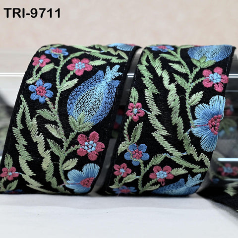 9 Yard Blue Indian Embroidery Ribbon Trim Sari Border DIY Craft Embroidery Lampshade Regency Reticules, Victorian Handbags Junk Journal 5cm