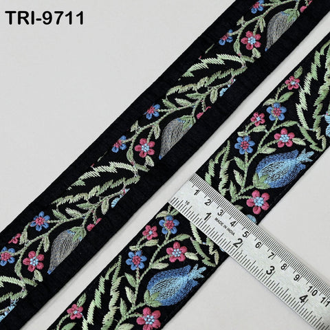 9 Yard Blue Indian Embroidery Ribbon Trim Sari Border DIY Craft Embroidery Lampshade Regency Reticules, Victorian Handbags Junk Journal 5cm