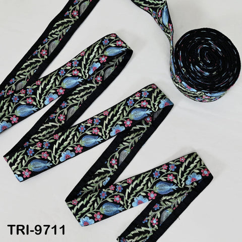 9 Yard Blue Indian Embroidery Ribbon Trim Sari Border DIY Craft Embroidery Lampshade Regency Reticules, Victorian Handbags Junk Journal 5cm