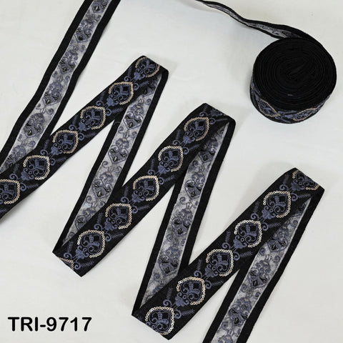 9 Yard Black Embroidery Ribbon 4cm Trim Embroidered Indian Sari Embellishments Crafting Tote Bags Trimming Curtains Headbands Saree Border