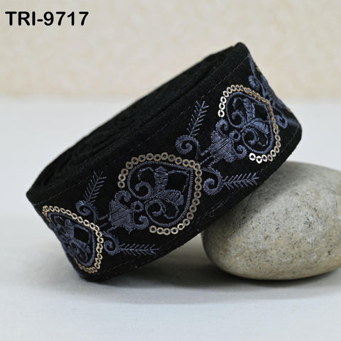 9 Yard Black Embroidery Ribbon 4cm Trim Embroidered Indian Sari Embellishments Crafting Tote Bags Trimming Curtains Headbands Saree Border
