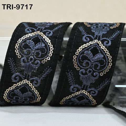 9 Yard Black Embroidery Ribbon 4cm Trim Embroidered Indian Sari Embellishments Crafting Tote Bags Trimming Curtains Headbands Saree Border