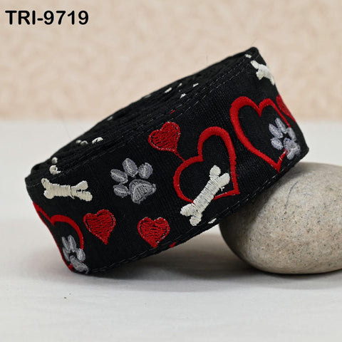 9 Yard Black Embroidery Ribbon Trim Hearts Indian Sari Border DIY Crafting Sewing Bag Straps for Kids Junk Journals Pet Accessories 5 cm