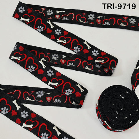 9 Yard Black Embroidery Ribbon Trim Hearts Indian Sari Border DIY Crafting Sewing Bag Straps for Kids Junk Journals Pet Accessories 5 cm