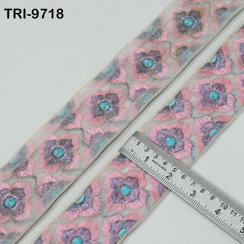 9 Yard Indian Embroidery Tulle Ribbon Trim Embellishment Crafting Embroidered Sari Border Wedding Bridal Sash Belt Pink 6 cm Junk Journals