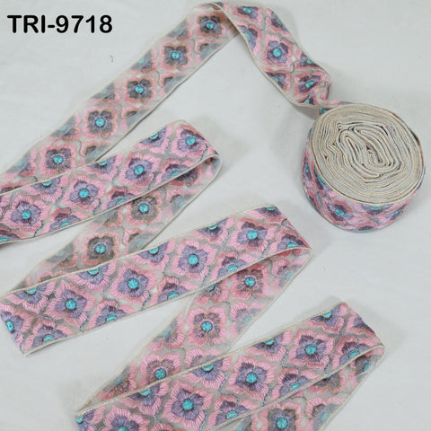 9 Yard Indian Embroidery Tulle Ribbon Trim Embellishment Crafting Embroidered Sari Border Wedding Bridal Sash Belt Pink 6 cm Junk Journals