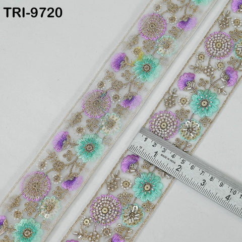 9 Yard Lavender Embroidery Ribbon Beaded Trims Sari Border DIY Craft Lampshade Regency Reticules Victorian Handbags Junk Journal 5cm Indian