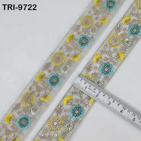 9 Yard Yellow Embroidery Ribbon Beaded Trims Sari Border DIY Craft Lampshade Regency Reticules Victorian Handbags Junk Journal 5cm Indian