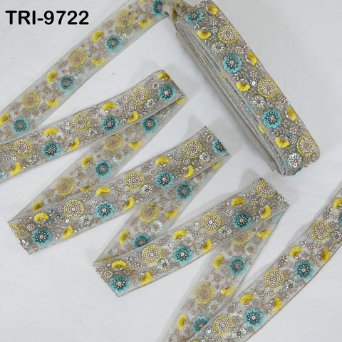 9 Yard Yellow Embroidery Ribbon Beaded Trims Sari Border DIY Craft Lampshade Regency Reticules Victorian Handbags Junk Journal 5cm Indian