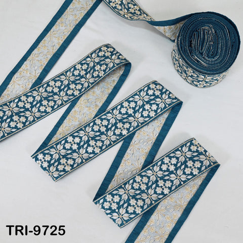 9 Yard Blue Embroidery Ribbons 6cm Indian Sari Border Embroidered Crafting Sewing Tablecloth Lampshade making Home Decor Costumes Trimming