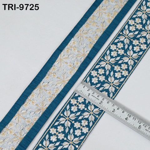 9 Yard Blue Embroidery Ribbons 6cm Indian Sari Border Embroidered Crafting Sewing Tablecloth Lampshade making Home Decor Costumes Trimming