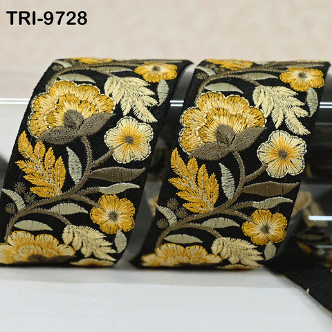 9 Yard Indian Embroidery Ribbon 5cm Trim Sari Border Crafting Sewing Embroidered Decorative Costumes Designing Home Decor Trimmings Yellow