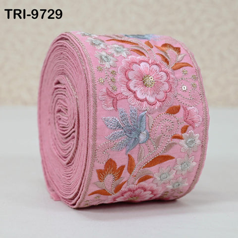 9 Yard Embroidery Ribbon Trim Decorative Costume DIY Craft Sewing Indian Embroidered Fabric Saree Border Junk Journals Beach Bags Pink 9cm