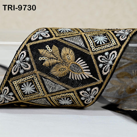 9 Yard Embroidery Ribbons Trim Embellishment Embroidered Saree Border Theatrical Costumes DIY Crafting Sew Holidays Wreaths Decor Black 9cm