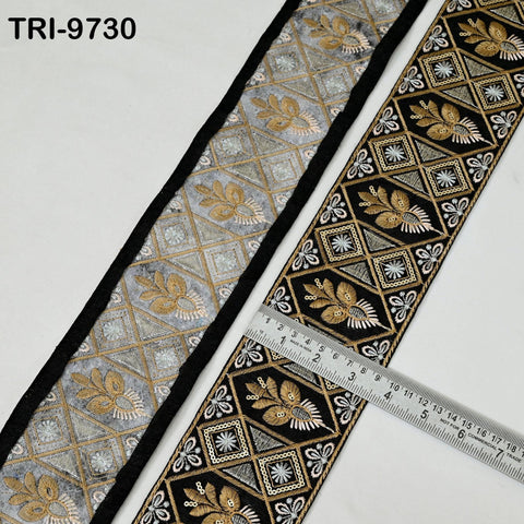 9 Yard Embroidery Ribbons Trim Embellishment Embroidered Saree Border Theatrical Costumes DIY Crafting Sew Holidays Wreaths Decor Black 9cm