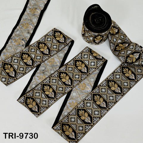 3 Yard Embroidery Ribbons 9cm Trim Embellishment Embroidered Saree Border Theatrical Costumes DIY Crafting Sew Holidays Wreaths Decor Black