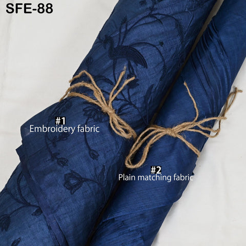 Pure Tussar Silk Embroidered Fabric by yard Indian Black Embroidery Raw Silk Wild Natural Handmade Fabric Peace Silk Tussah Dress Material