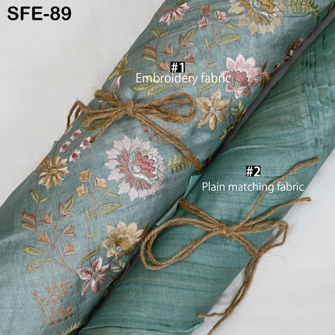 Pure Tussar Silk Embroidered Fabric by yard Indian Beige Embroidery Raw Silk Wild Natural Handmade Fabric Peace Silk Tussah Dress Material