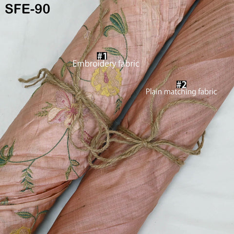 Pure Tussar Silk Embroidery Fabric by the yard Indian Embroidered Raw Silk Wild Natural Handmade Peace Silk Tussah Dresses Material Costumes