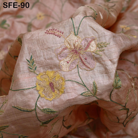 Pure Tussar Silk Embroidery Fabric by the yard Indian Embroidered Raw Silk Wild Natural Handmade Peace Silk Tussah Dresses Material Costumes