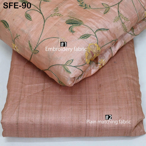 Pure Tussar Silk Embroidery Fabric by the yard Indian Embroidered Raw Silk Wild Natural Handmade Peace Silk Tussah Dresses Material Costumes