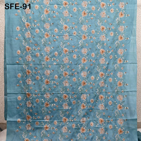 Pure Tussar Silk Embroidered Fabric by the yard Indian Embroidery Raw Silk Wild Natural Handmade Peace Silk Tussah Dress Material Textile