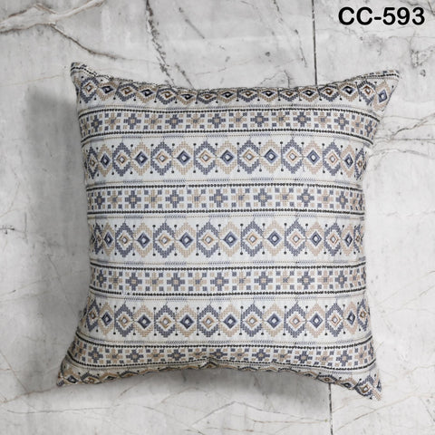 Boho Geometric Cushion Cover – Blue & Beige Embroidered Throw Pillow 16x16 | Tribal Bohemian Sofa Decor | Handmade Cover | Turkish kilim
