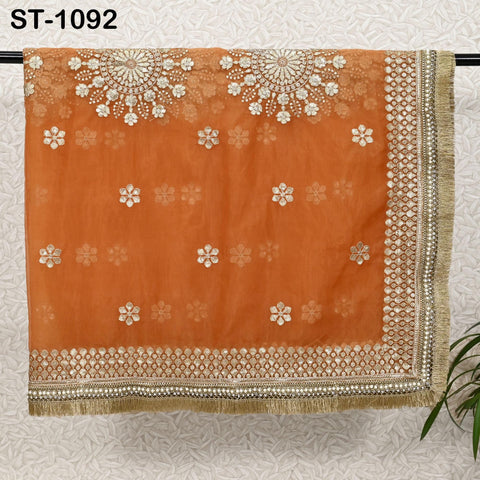 Orange Dupatta Sequin Embroidery Organza Dupatta Light Weight Indian Bridal Wedding Lehenga Women Chunni Veil Scarf Crafting Dress Gift Her