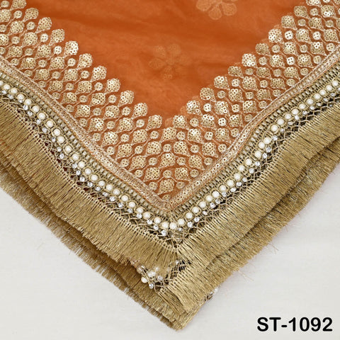 Orange Dupatta Sequin Embroidery Organza Dupatta Light Weight Indian Bridal Wedding Lehenga Women Chunni Veil Scarf Crafting Dress Gift Her