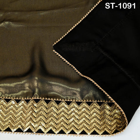 Black Designer Dupatta Satin Georgette Handmade Sequin Bridal Party Heavy Chunni, Women Sequin Scarf, Match with Indian Dresses Festive Gift